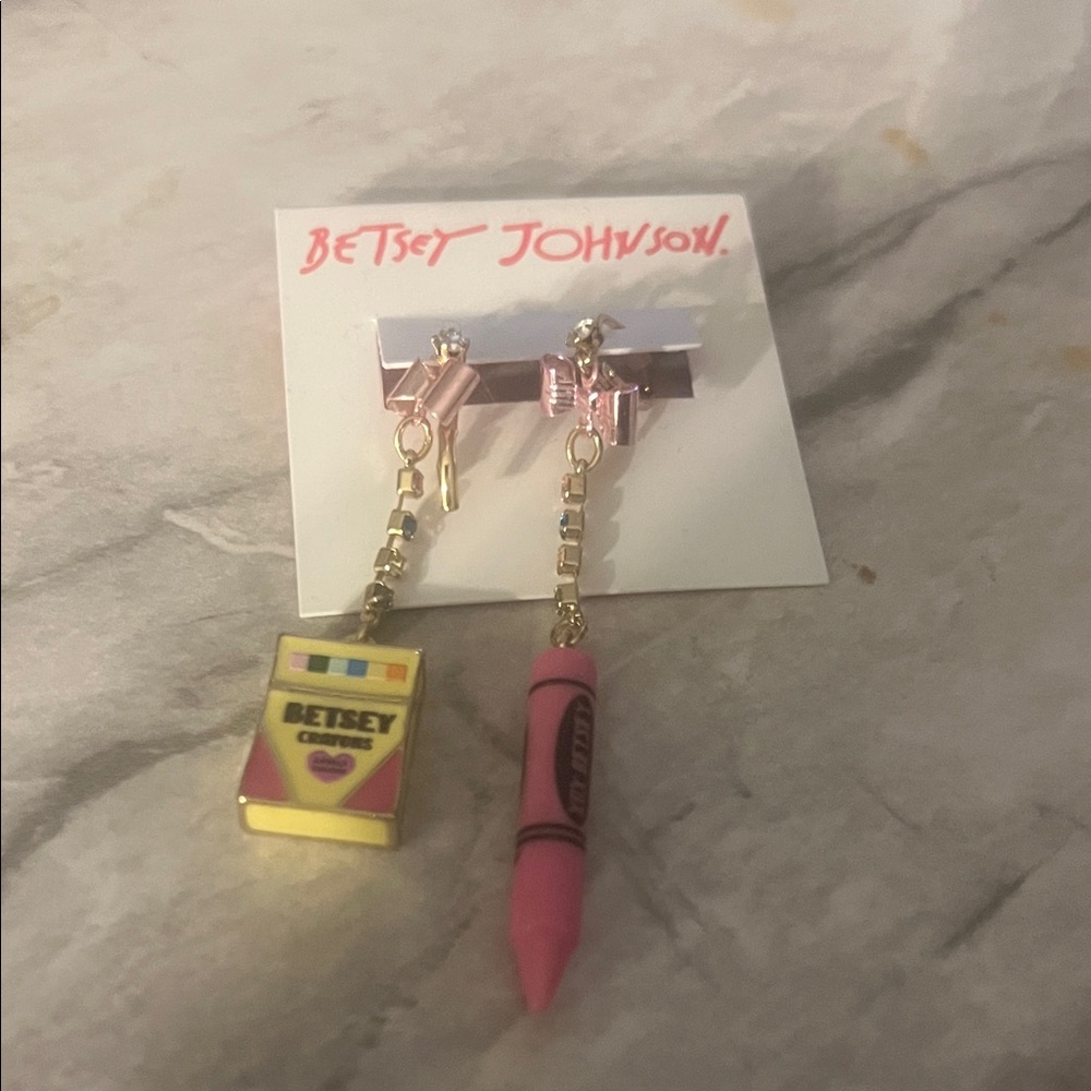 Betsey Johnson Pink Crayon and Yellow Box Earrings